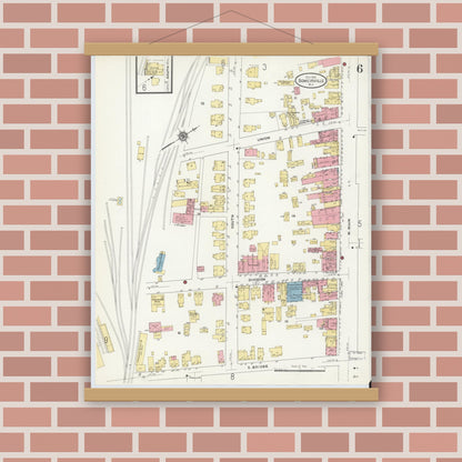 Old map wall art mockup — magnetic wood frame on brick wall — Sanborn Fire Insurance Map from Somerville, Somerset County, New Jersey (1910), Sheet #0006