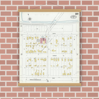 Old map wall art mockup — magnetic wood frame on brick wall — Sanborn Fire Insurance Map from Marinette, Marinette County, Wisconsin (1901), Sheet #0029