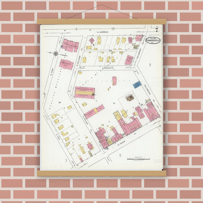 Old map wall art mockup — magnetic wood frame on brick wall — Sanborn Fire Insurance Map from Edwardsville, Madison County, Illinois (1921), Sheet #0007