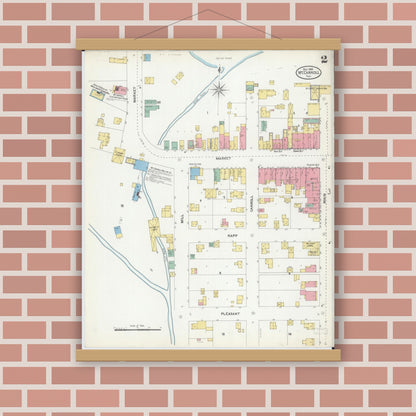 Old map wall art mockup — magnetic wood frame on brick wall — Sanborn Fire Insurance Map from Mount Carroll, Carroll County, Illinois (1904), Sheet #0002