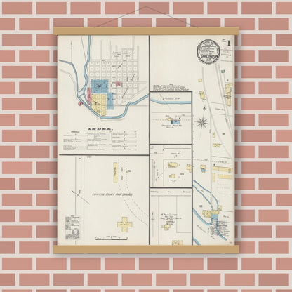 Old map wall art mockup — magnetic wood frame on brick wall — Sanborn Fire Insurance Map from Darlington, Lafayette County, Wisconsin (1894) - Complete Map Set