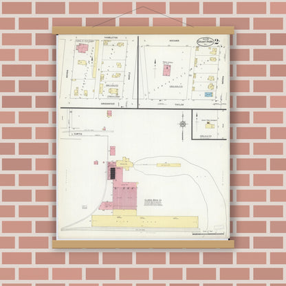 Old map wall art mockup — magnetic wood frame on brick wall — Sanborn Fire Insurance Map from Grant Park, Kankakee County, Illinois (1914), Sheet #0002