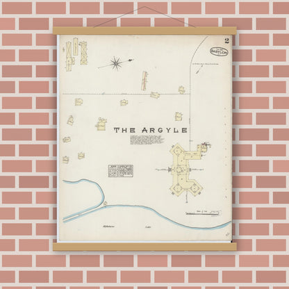 Old map wall art mockup — magnetic wood frame on brick wall — Sanborn Fire Insurance Map from Babylon, Suffolk County, New York (1885), Sheet #0002