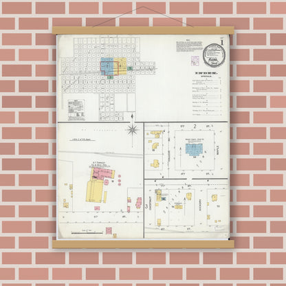 Old map wall art mockup — magnetic wood frame on brick wall — Sanborn Fire Insurance Map from Aledo, Mercer County, Illinois (1901) - Complete Map Set