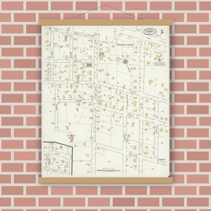 Old map wall art mockup — magnetic wood frame on brick wall — Sanborn Fire Insurance Map from Forney, Kaufman County, Texas (1919), Sheet #0005