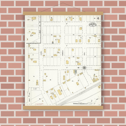 Old map wall art mockup — magnetic wood frame on brick wall — Sanborn Fire Insurance Map from Arbuckle, Colusa County, California (1907), Sheet #0004