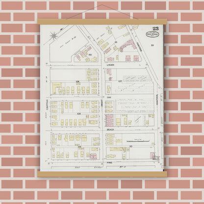 Old map wall art mockup — magnetic wood frame on brick wall — Sanborn Fire Insurance Map from Holyoke, Hampden County, Massachusetts (1889), Sheet #0023