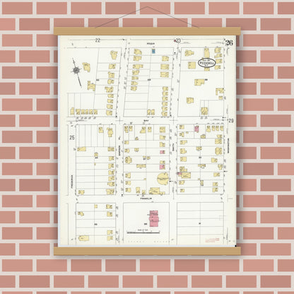Old map wall art mockup — magnetic wood frame on brick wall — Sanborn Fire Insurance Map from Peekskill, Westchester County, New York (1911), Sheet #0026