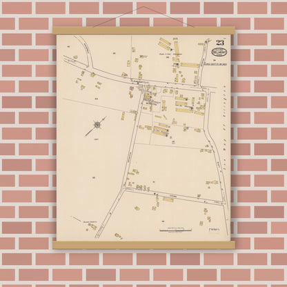 Old map wall art mockup — magnetic wood frame on brick wall — Sanborn Fire Insurance Map from Belmont, Middlesex County, Massachusetts (1922), Sheet #0023