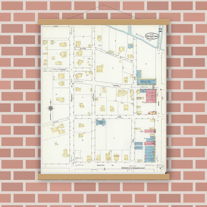 Old map wall art mockup — magnetic wood frame on brick wall — Sanborn Fire Insurance Map from Bradentown, Manatee County, Florida (1911), Sheet #0002