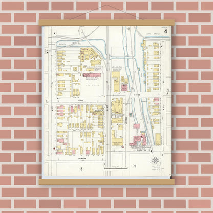Old map wall art mockup — magnetic wood frame on brick wall — Sanborn Fire Insurance Map from Hamilton, Butler County, Ohio (1899), Sheet #0004