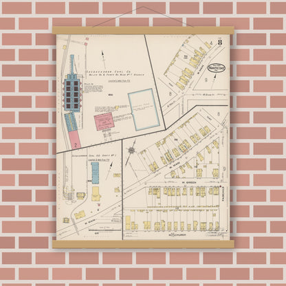 Old map wall art mockup — magnetic wood frame on brick wall — Sanborn Fire Insurance Map from Nanticoke, Luzerne County, Pennsylvania (1920), Sheet #0008