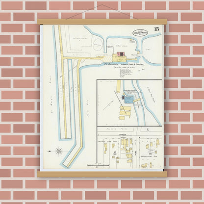 Old map wall art mockup — magnetic wood frame on brick wall — Sanborn Fire Insurance Map from Sault Sainte Marie, Chippewa County, Michigan (1897), Sheet #0015