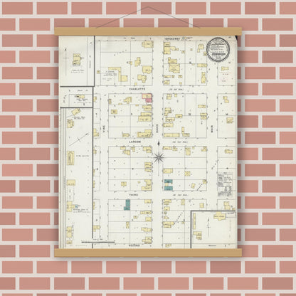 Old map wall art mockup — magnetic wood frame on brick wall — Sanborn Fire Insurance Map from Hammond, St. Croix County, Wisconsin (1895), Sheet #0001