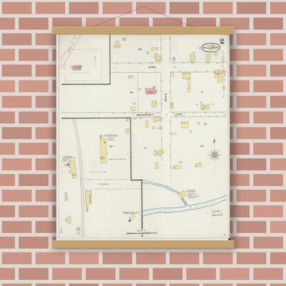 Old map wall art mockup — magnetic wood frame on brick wall — Sanborn Fire Insurance Map from Hillsboro, Orange County, North Carolina (1894), Sheet #0002