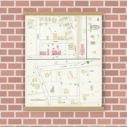 Old map wall art mockup — magnetic wood frame on brick wall — Sanborn Fire Insurance Map from Fayetteville, Cumberland County, North Carolina (1914), Sheet #0005
