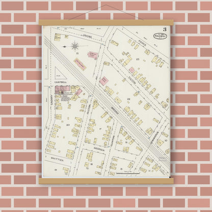 Old map wall art mockup — magnetic wood frame on brick wall — Sanborn Fire Insurance Map from Rahway, Union County, New Jersey (1886), Sheet #0003