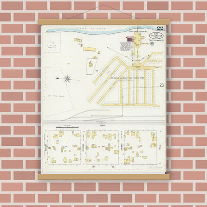 Old map wall art mockup — magnetic wood frame on brick wall — Sanborn Fire Insurance Map from Stillwater, Washington County, Minnesota (1898), Sheet #0022