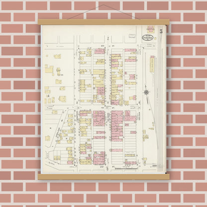 Old map wall art mockup — magnetic wood frame on brick wall — Sanborn Fire Insurance Map from Donora, Washington County, Pennsylvania (1914), Sheet #0005