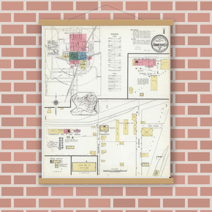Old map wall art mockup — magnetic wood frame on brick wall — Sanborn Fire Insurance Map from Farmersville, Collin County, Texas (1921) - Complete Map Set