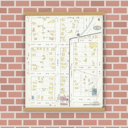 Old map wall art mockup — magnetic wood frame on brick wall — Sanborn Fire Insurance Map from Faribault, Rice County, Minnesota (1914), Sheet #0006