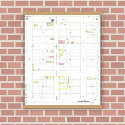 Old map wall art mockup — magnetic wood frame on brick wall — Sanborn Fire Insurance Map from Asherton, Dimmit County, Texas (1951), Sheet #0002