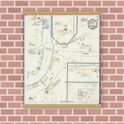 Old map wall art mockup — magnetic wood frame on brick wall — Sanborn Fire Insurance Map from South Haven, Van Buren County, Michigan (1891) - Complete Map Set
