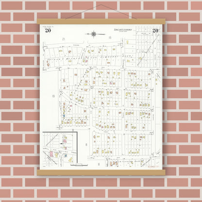 Old map wall art mockup — magnetic wood frame on brick wall — Sanborn Fire Insurance Map from Glen Ellyn, Du Page County, Illinois (1940), Sheet #0020