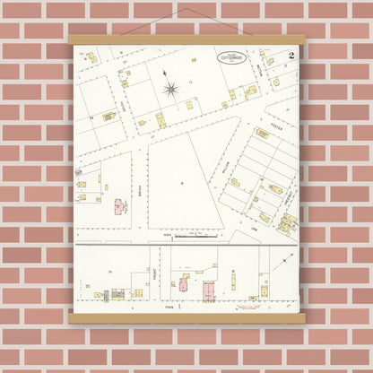Old map wall art mockup — magnetic wood frame on brick wall — Sanborn Fire Insurance Map from Cottonwood, Shasta County, California (1907), Sheet #0002