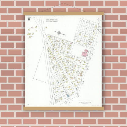 Old map wall art mockup — magnetic wood frame on brick wall — Sanborn Fire Insurance Map from Morton, Tazewell County, Illinois (1940), Sheet #0006