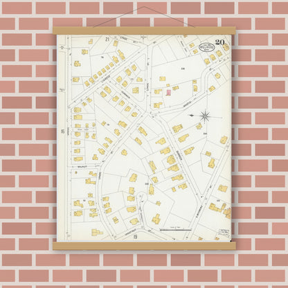 Old map wall art mockup — magnetic wood frame on brick wall — Sanborn Fire Insurance Map from Melrose, Middlesex County, Massachusetts (1903), Sheet #0020