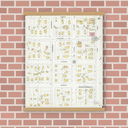 Old map wall art mockup — magnetic wood frame on brick wall — Sanborn Fire Insurance Map from Austin, Mower County, Minnesota (1899), Sheet #0006