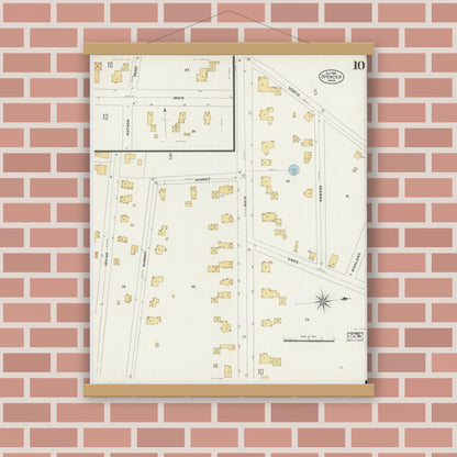 Old map wall art mockup — magnetic wood frame on brick wall — Sanborn Fire Insurance Map from Spencer, Worcester County, Massachusetts (1906), Sheet #0010