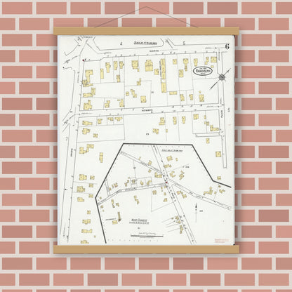 Old map wall art mockup — magnetic wood frame on brick wall — Sanborn Fire Insurance Map from Randolph, Norfolk County, Massachusetts (1919), Sheet #0006