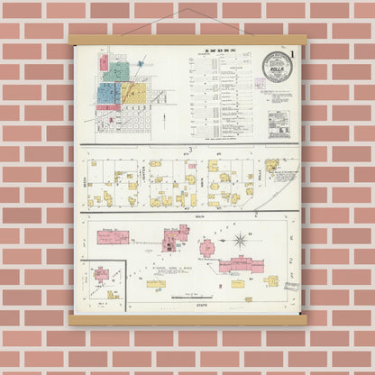 Old map wall art mockup — magnetic wood frame on brick wall — Sanborn Fire Insurance Map from Rolla, Phelps County, Missouri (1905) - Complete Map Set
