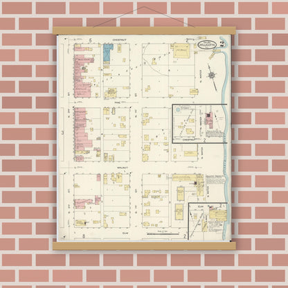 Old map wall art mockup — magnetic wood frame on brick wall — Sanborn Fire Insurance Map from Chillicothe, Peoria County, Illinois (1913), Sheet #0002