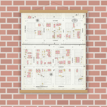 Old map wall art mockup — magnetic wood frame on brick wall — Sanborn Fire Insurance Map from El Paso, El Paso County, Texas (1902), Sheet #0007