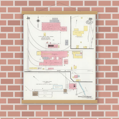 Old map wall art mockup — magnetic wood frame on brick wall — Sanborn Fire Insurance Map from Elyria, Lorain County, Ohio (1925), Sheet #0040