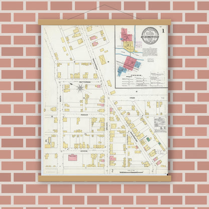 Old map wall art mockup — magnetic wood frame on brick wall — Sanborn Fire Insurance Map from Mifflintown, Juniata County, Pennsylvania (1904) - Complete Map Set