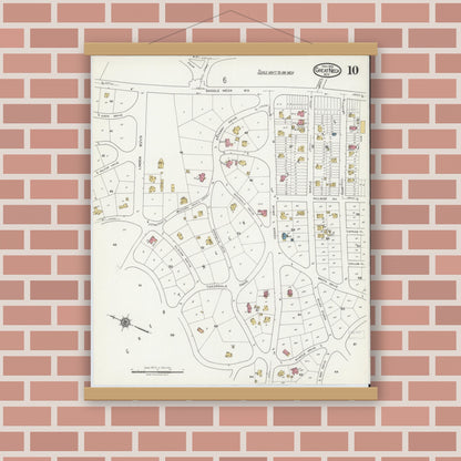 Old map wall art mockup — magnetic wood frame on brick wall — Sanborn Fire Insurance Map from Great Neck, Nassau County, New York (1919), Sheet #0010