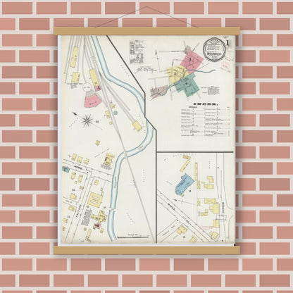 Old map wall art mockup — magnetic wood frame on brick wall — Sanborn Fire Insurance Map from Warwick, Orange County, New York (1894) - Complete Map Set