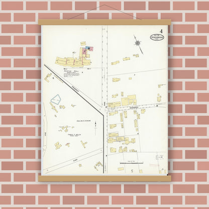 Old map wall art mockup — magnetic wood frame on brick wall — Sanborn Fire Insurance Map from Stockbridge, Berkshire County, Massachusetts (1911), Sheet #0004