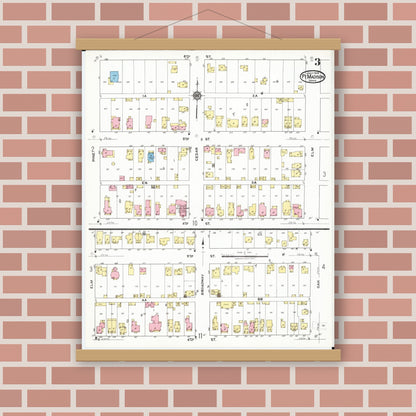 Old map wall art mockup — magnetic wood frame on brick wall — Sanborn Fire Insurance Map from Fort Madison, Lee County, Iowa (1919), Sheet #0003