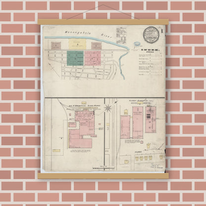Old map wall art mockup — magnetic wood frame on brick wall — Sanborn Fire Insurance Map from Charleroi, Washington County, Pennsylvania (1894) - Complete Map Set