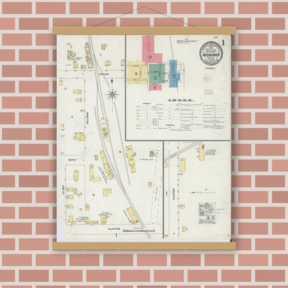 Old map wall art mockup — magnetic wood frame on brick wall — Sanborn Fire Insurance Map from Interlaken, Seneca County, New York (1904), Sheet #0001