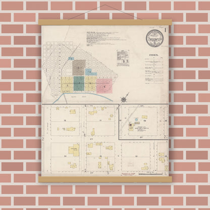 Old map wall art mockup — magnetic wood frame on brick wall — Sanborn Fire Insurance Map from Crescent City, Del Norte County, California (1915) - Complete Map Set