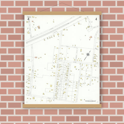 Old map wall art mockup — magnetic wood frame on brick wall — Sanborn Fire Insurance Map from Arp, Smith County, Texas (1939), Sheet #0004