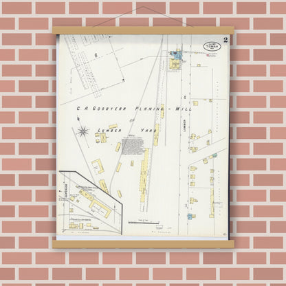 Old map wall art mockup — magnetic wood frame on brick wall — Sanborn Fire Insurance Map from Tomah, Monroe County, Wisconsin (1897), Sheet #0002