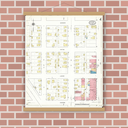 Old map wall art mockup — magnetic wood frame on brick wall — Sanborn Fire Insurance Map from Perry, Dallas County, Iowa (1911), Sheet #0004