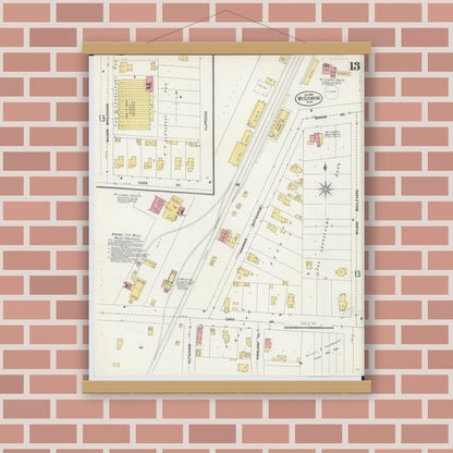 Old map wall art mockup — magnetic wood frame on brick wall — Sanborn Fire Insurance Map from Mount Clemens, Macomb County, Michigan (1903), Sheet #0013